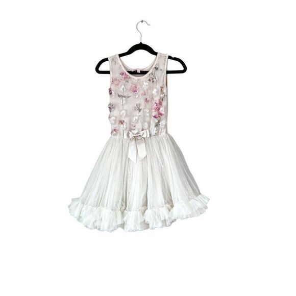 Popatu Girls Sleeveless Floral Tulle Party Dress, Size 5/6 - Picture 1 of 4